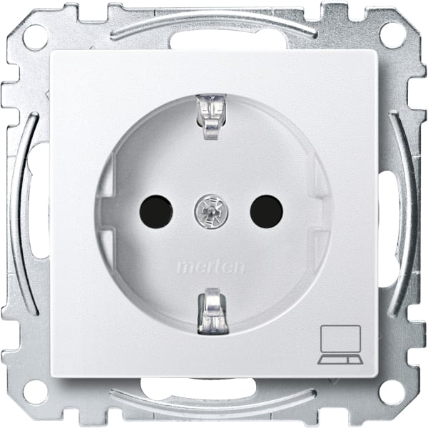 MERTEN - SCHUKO-Steckdose mit Kennz. Computer, BRS, Steckklemmen, polarweiß, System M
