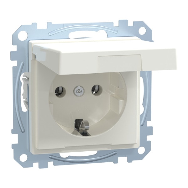 MERTEN - SCHUKO-Steckdose mit Klappdeckel, Steckklemmen, polarweiß glänzend, System M