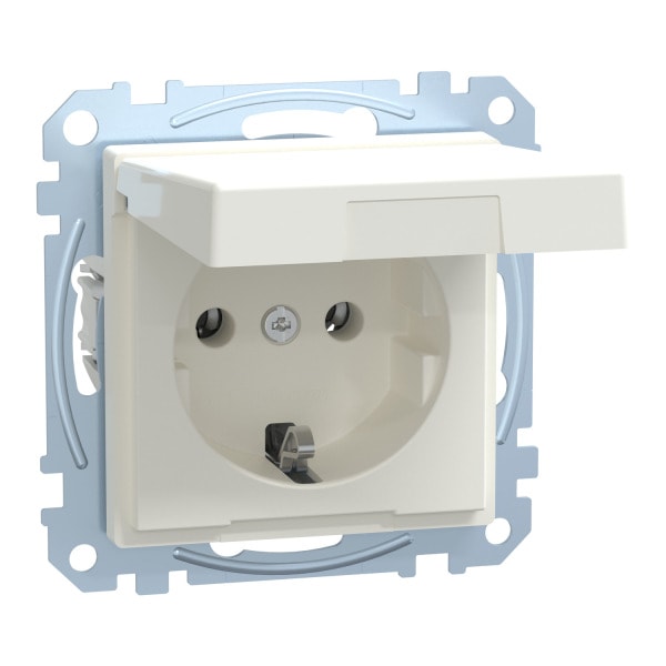 MERTEN - SCHUKO-Steckdose mit Klappdeckel, Steckklemmen, polarweiß, System M