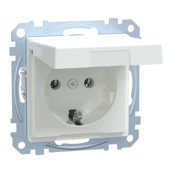MERTEN - SCHUKO-Steckdose mit Klappdeckel, Steckklemmen, aktivweiß glänzend, System M