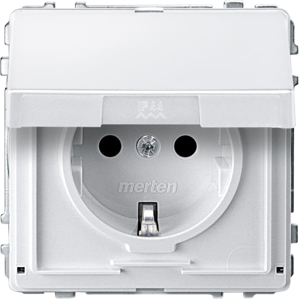 MERTEN - SCHUKO-Steckdose mit Klappdeckel, BRS, Steckklemmen, polarweiß, AQUADESIGN