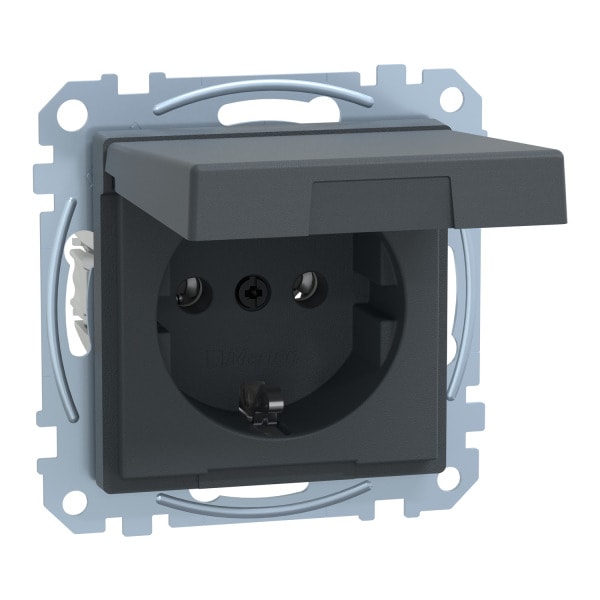 MERTEN - SCHUKO-Steckdose mit Klappdeckel, Steckklemmen, anthrazit, System M