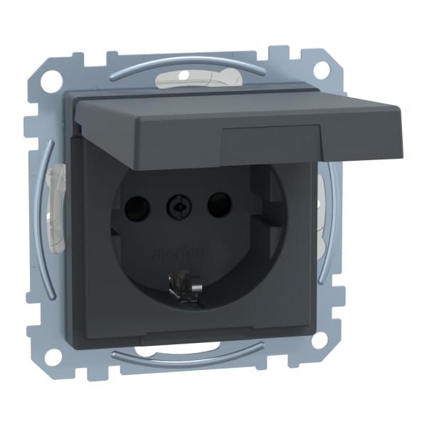 MERTEN - SCHUKO-Steckdose mit Klappdeckel, BRS, Steckklemmen, anthrazit, System M