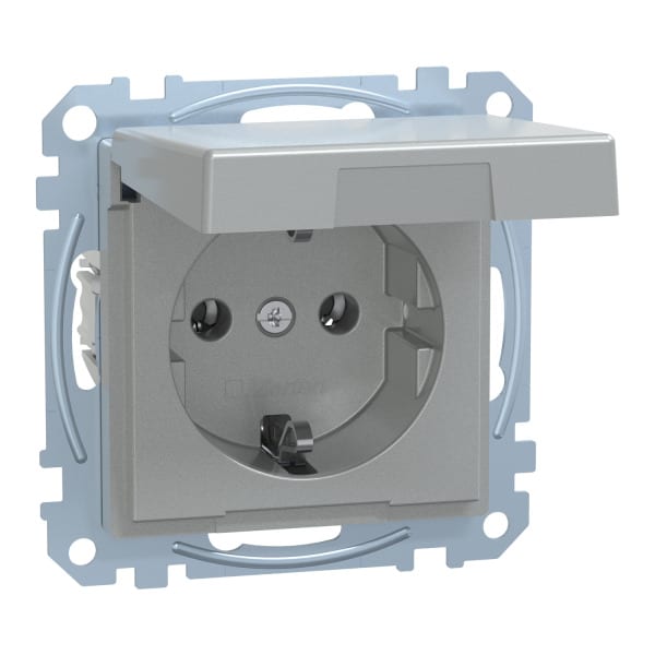 MERTEN - SCHUKO-Steckdose mit Klappdeckel, Steckklemmen, aluminium, System M