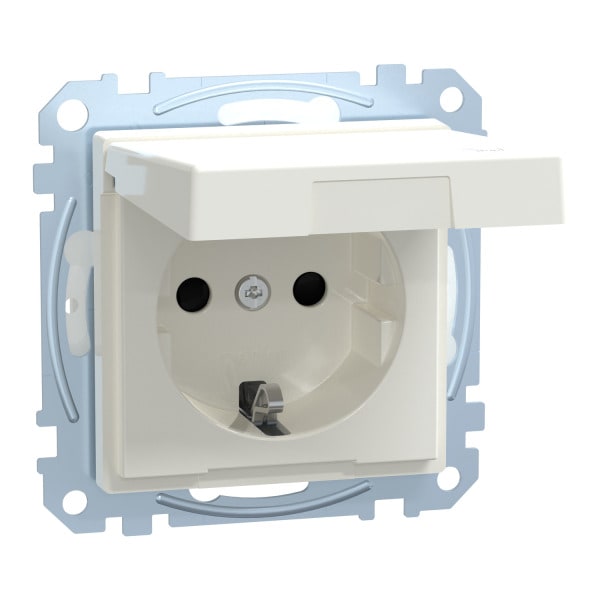 MERTEN - SCHUKO-Steckdose mit Klappd., IP44, BRS, Steckkl., polarweiß glänzend, System M