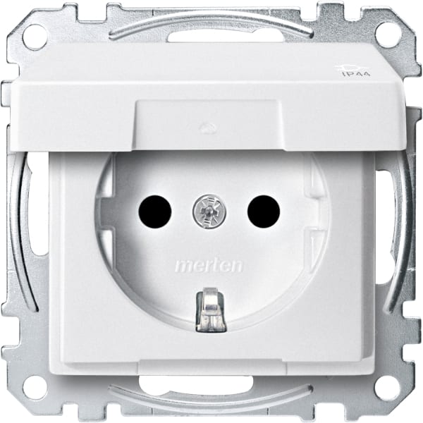 MERTEN - SCHUKO-Steckdose mit Klappdeckel, IP44, BRS, Steckklemmen, polarweiß, System M