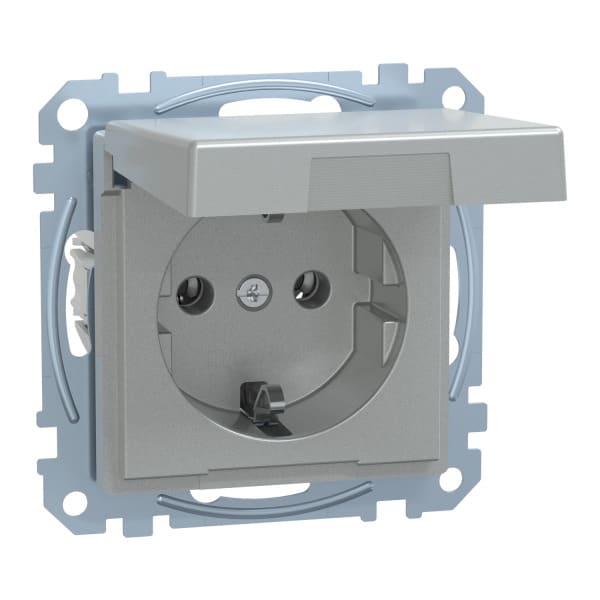 MERTEN - SCHUKO-Steckdose mit Klappdeckel, BRS, Steckklemmen, aluminium, System M