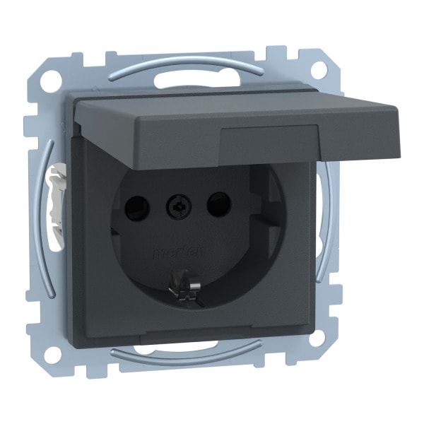 MERTEN - SCHUKO-Steckdose mit Klappdeckel, IP44, BRS, Steckklemmen, anthrazit, System M