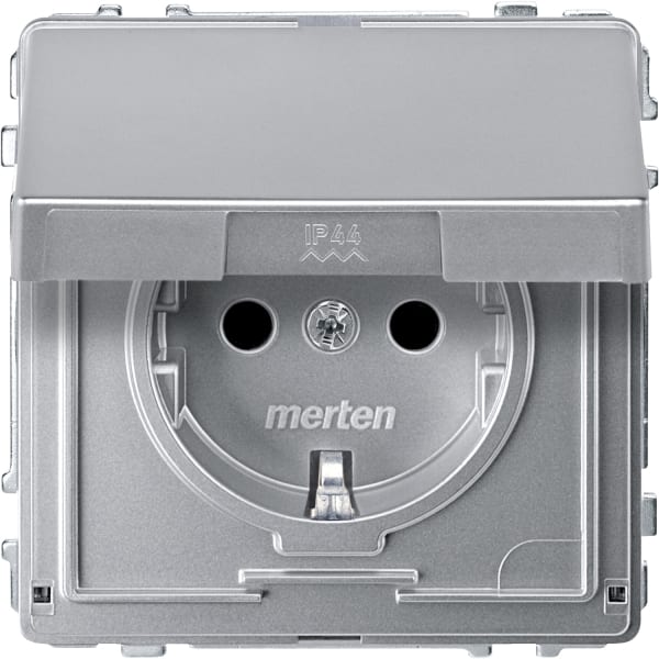 MERTEN - SCHUKO-Steckdose mit Klappdeckel, BRS, Steckklemmen, aluminium, AQUADESIGN