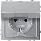 MERTEN - SCHUKO-Steckdose mit Klappdeckel, BRS, Steckklemmen, aluminium, AQUADESIGN