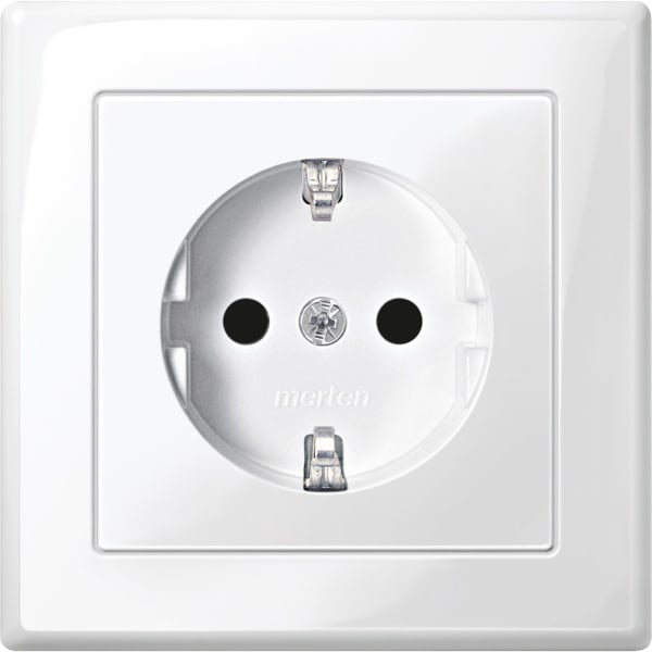 MERTEN - SCHUKO-Steckdose mit voller Abdeckplatte, BRS, StK, polarweiß glänzend, M-SMART