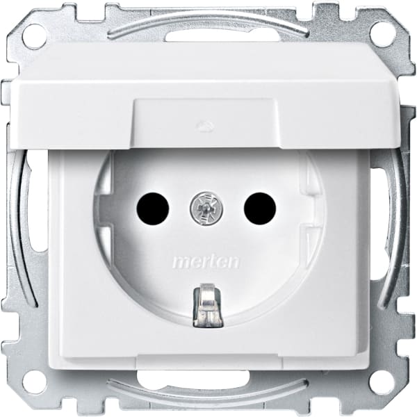MERTEN - SCHUKO-Steckdose mit Klappdeckel, BRS, Steckklemmen, polarweiß, System M