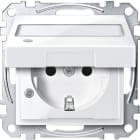 MERTEN - SCHUKO-Steckd. m. Klappd., Ko.Licht u. Schriftf., BRS, StK, polarws.glänz.,Sys.M