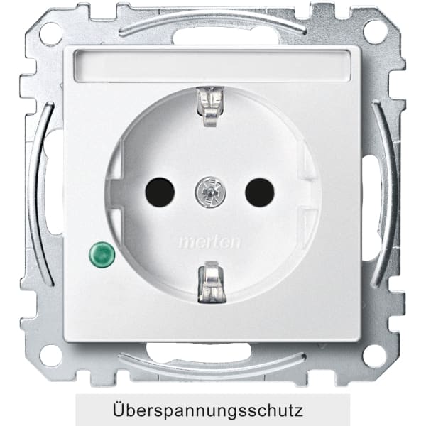 MERTEN - SCHUKO-Steckdose mit Übersp.schutz und Schriftf., BRS, StK, polarweiß, System M