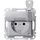 MERTEN - SCHUKO-Steckd. m. Klappd., abschl. m. versch. Schl., BRS, StK, aluminium, Sys. M