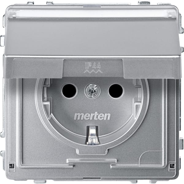 MERTEN - SCHUKO-Steckdose mit Klappd. und Schriftf., BRS, Steckkl., aluminium, AQUADESIGN