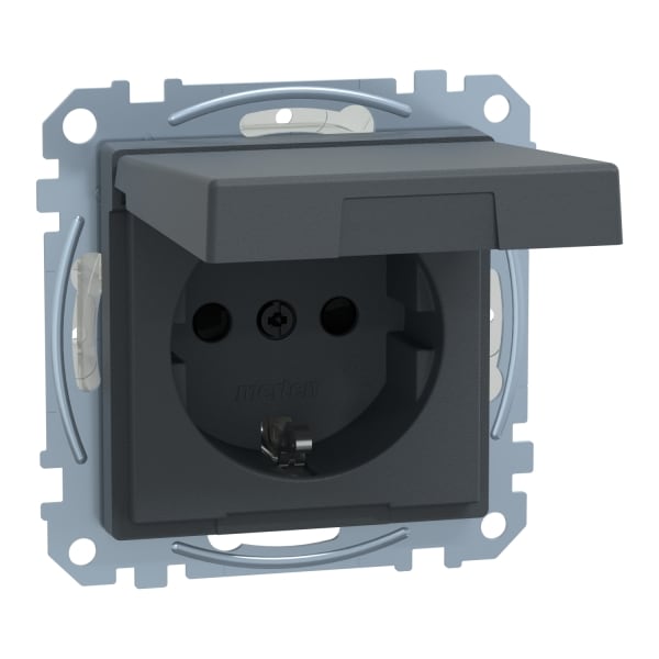 MERTEN - SCHUKO-Steckdose mit Klappd., IP44, BRS, Schraub-Liftkl., anthrazit, System M