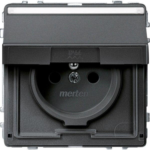 MERTEN - Steckdose m. Schutzk.stift, Klappd. u. Schriftf., BRS, SK, anthrazit, AQUADESIGN
