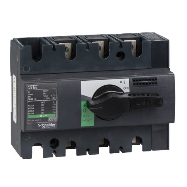SCHNEIDER ELECTRIC - Lasttrennsch. INS125,3P, 125A/690V AC/250V DC,Drehantrieb schwarz