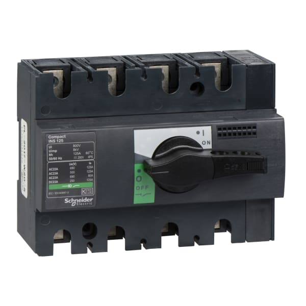 SCHNEIDER ELECTRIC - Lasttrennsch. INS125,4P, 125A/690V AC/250V DC,Drehantrieb schwarz