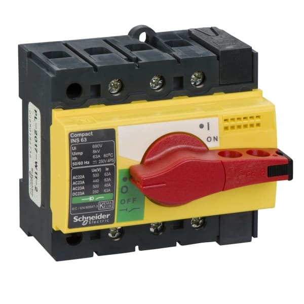 SCHNEIDER ELECTRIC - Lasttrennsch. INS63,3P, 63A/690V AC/250V DC,Drehantrieb rot/Grund gelb