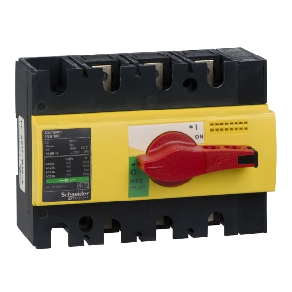 SCHNEIDER ELECTRIC - Lasttrennsch. INS100,3P, 100A/690V AC/250V DC,Drehantrieb rot/Grund gelb