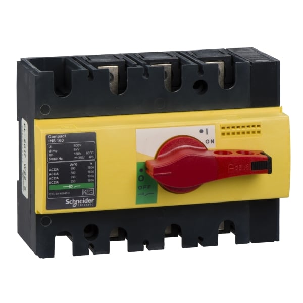 SCHNEIDER ELECTRIC - Lasttrennsch. INS160,3P, 160A/690V AC/250V DC,Drehantrieb rot/Grund gelb