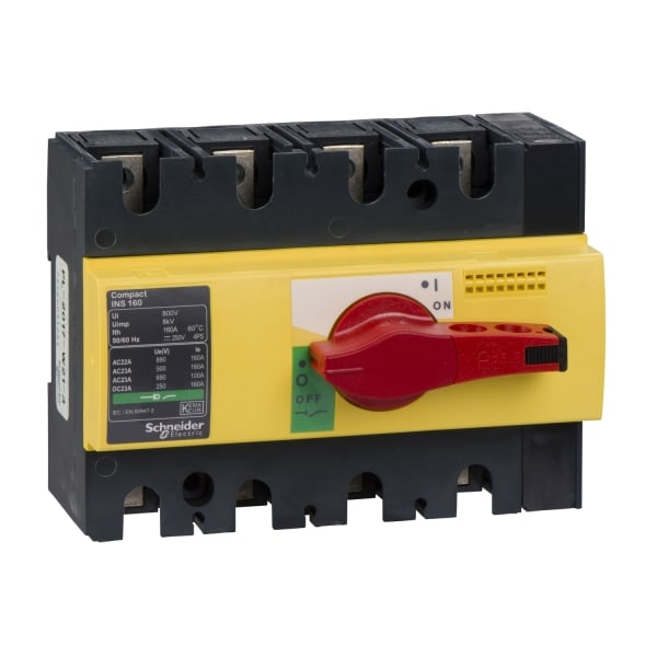 SCHNEIDER ELECTRIC - Lasttrennsch. INS160,4P, 160A/690V AC/250V DC,Drehantrieb rot/Grund gelb