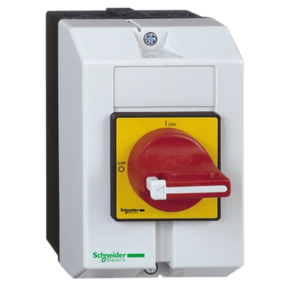 SCHNEIDER ELECTRIC - Not-Aus/Hauptschalter, 3p, 690V, 16A, +Aufbaugehäuse, Griff rot abschließbar
