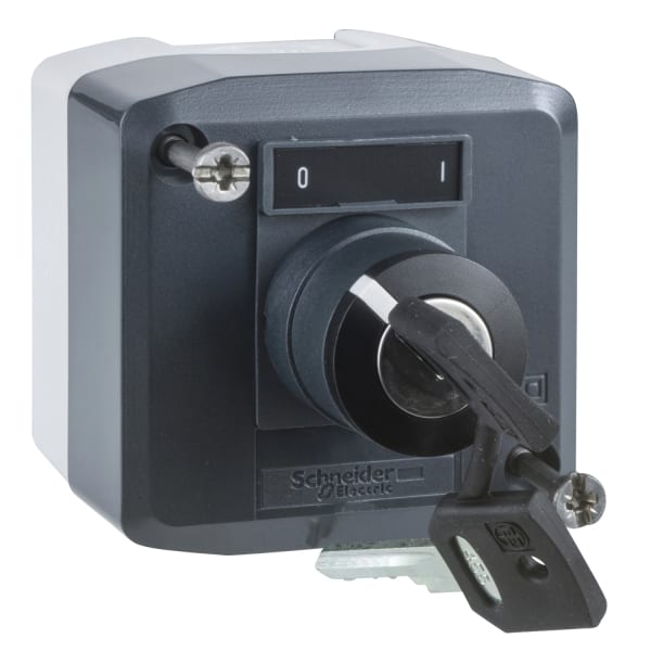 SCHNEIDER ELECTRIC - Aufbaugehäuse, Harmony XALD, Kunststoff, dunkelgrau, 1 Schlüsselschalter, O-I, 22mm, 1S+1Ö