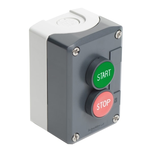 SCHNEIDER ELECTRIC - Aufbaugehäuse XALD, Kstst, dgr, 2 Drucktaster, gn-rt, START, STOP, 1S+1Ö