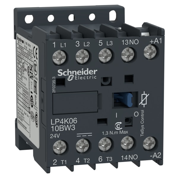 SCHNEIDER ELECTRIC - Leistungsschütz, 3p+1S, 2,2kW/400V/AC3, 6A, 24V DC, Schraubanschluß