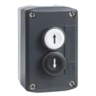 SCHNEIDER ELECTRIC - Aufbaugehäuse XALD, Kstst, dgr, 2 Drucktaster, ws-sw, Pfeile Auf-Ab, 2S+2Ö