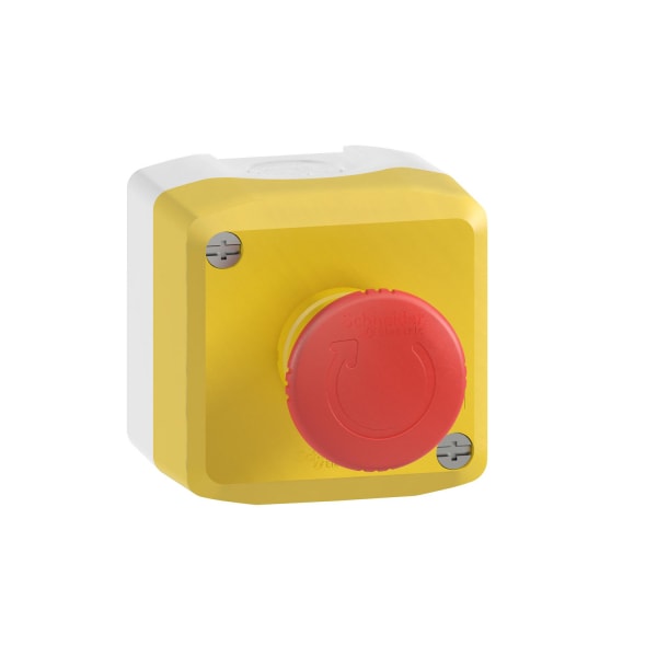 SCHNEIDER ELECTRIC - Aufbaugehäuse XALK, Kunststoff, hgr, gelb, 1 Not-Aus, Drehentriegelung, 2Ö