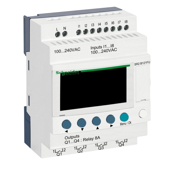 SCHNEIDER ELECTRIC - Zelio Logic Kompakt, 8E/4A, 100-240V AC, Uhr, Display