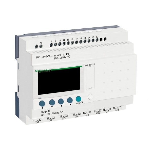 SCHNEIDER ELECTRIC - Zelio Logic Kompakt, 12E/8A, 100-240V AC, Uhr, Display