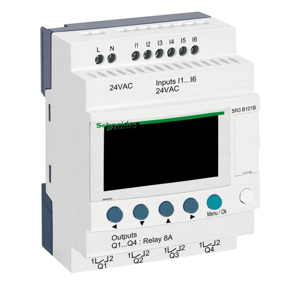 SCHNEIDER ELECTRIC - Zelio Logic Modular, 6E/4A, 24VAC, Uhr, Display