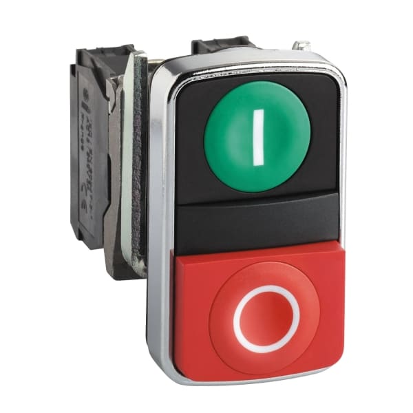 SCHNEIDER ELECTRIC - Doppeldrucktaster, XB4, Metall, 22mm, grün, rot, I/O, tastend, 1S+1Ö