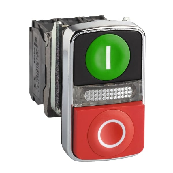 SCHNEIDER ELECTRIC - Doppeldrucktaster, XB4, Metall, 22mm, grün, rot, I/O, bel., tast., 1S+1Ö, 24VACDC