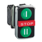 SCHNEIDER ELECTRIC - Dreifachdrucktaster, XB4, Metall, 22mm, grün, rot, grün, I/STOP/II, 1S+1Ö+1S