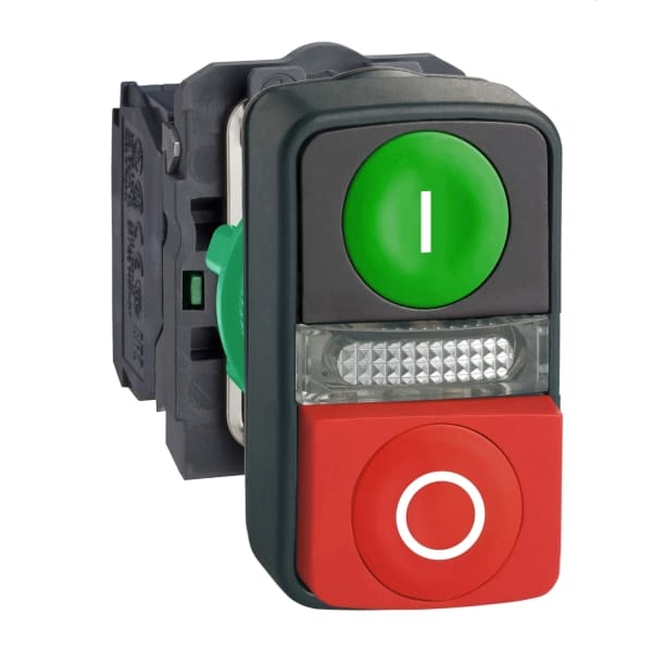 SCHNEIDER ELECTRIC - Doppeldrucktaster, XB5, Kunstst., bel., grün I, rot O, 22mm, tast, 1S+1Ö, 24VACDC