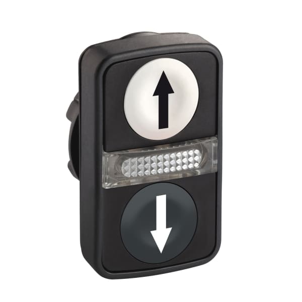SCHNEIDER ELECTRIC - Doppeldrucktaster Frontelement XB5, Kunststoff, 22mm, ws-sw, Pfeile ob/unt, bel