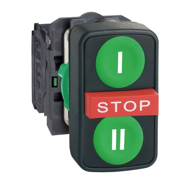 SCHNEIDER ELECTRIC - Dreifachdrucktaster, XB5, Kunstst., gn I, rot STOP, gn II, 22mm, tast, 1S+1Ö+1S