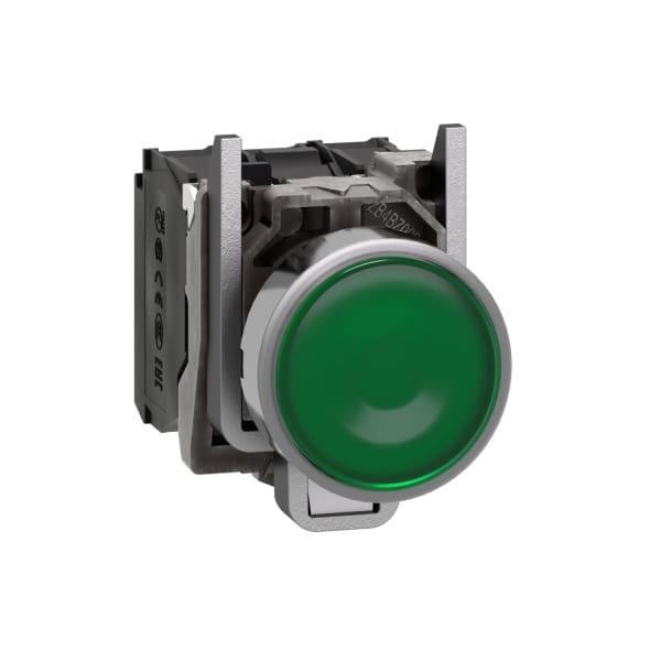 SCHNEIDER ELECTRIC - Leuchtdrucktaster, XB4, Metall, 22mm, grün, LED, glatte Kalotte, 1S+1Ö, 24VACDC