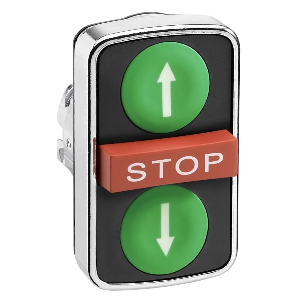 SCHNEIDER ELECTRIC - Dreifachdrucktaster, Frontelement, XB4, Metall, 22mm, gn-rt, Pfeile/STOP, tast