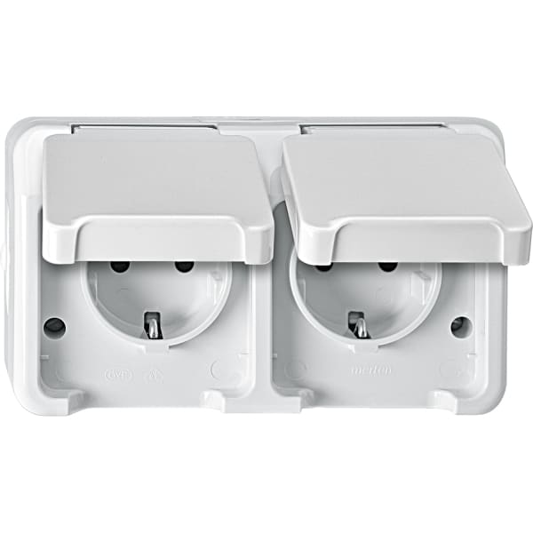 MERTEN - SCHUKO-Doppel-Steckdose, waagerecht angeordnet mit BRS, polarweiß, AQUASTAR