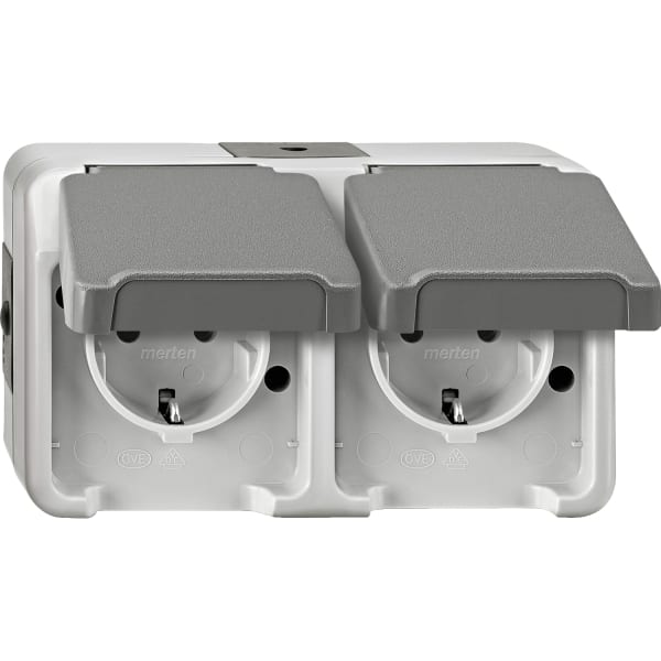 MERTEN - SCHUKO-Doppel-Steckdose, waagerecht angeordnet, lichtgrau, AQUASTAR