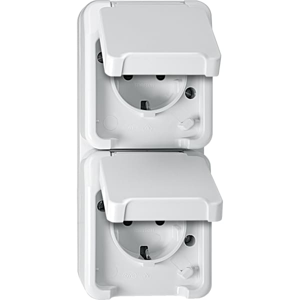 MERTEN - SCHUKO-Doppel-Steckdose, senkrecht angeordnet mit BRS, polarweiß, AQUASTAR
