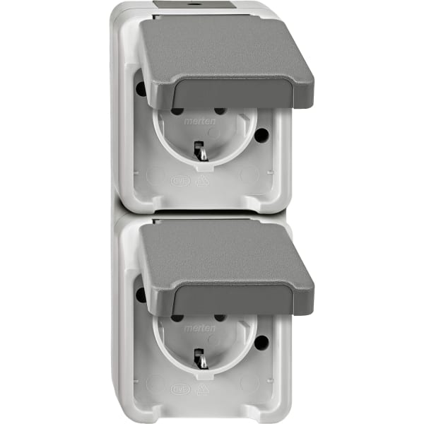 MERTEN - SCHUKO-Doppel-Steckdose, senkrecht angeordnet, lichtgrau, AQUASTAR