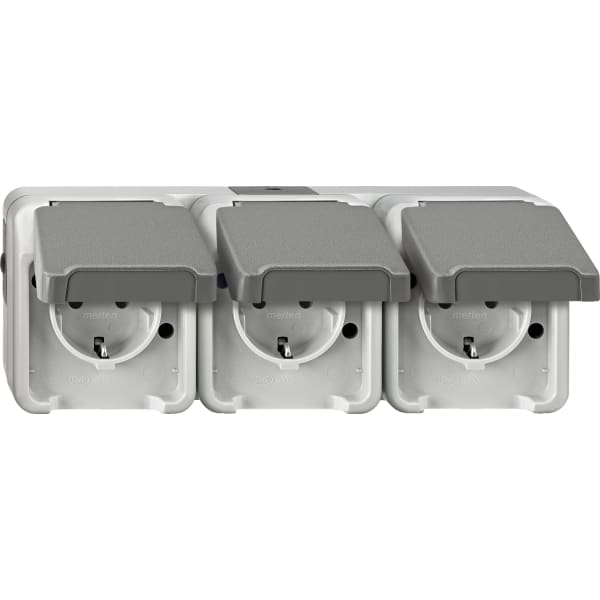 MERTEN - SCHUKO-Dreifach-Steckdose, waagerecht angeordnet, lichtgrau, AQUASTAR